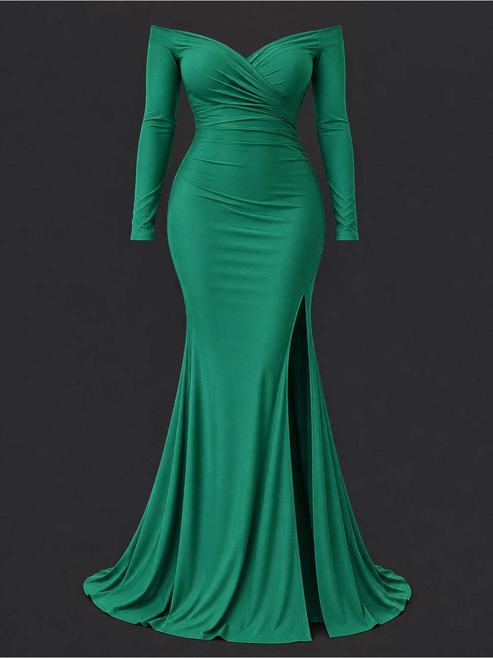 Elegant Off-Shoulder Emerald Green mermaid Maxi Dress